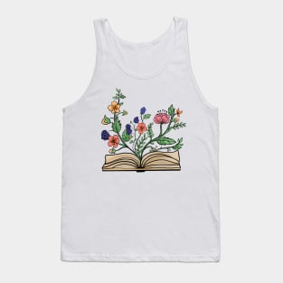 Hand Draw Flowers Growing From Book Tank Top
